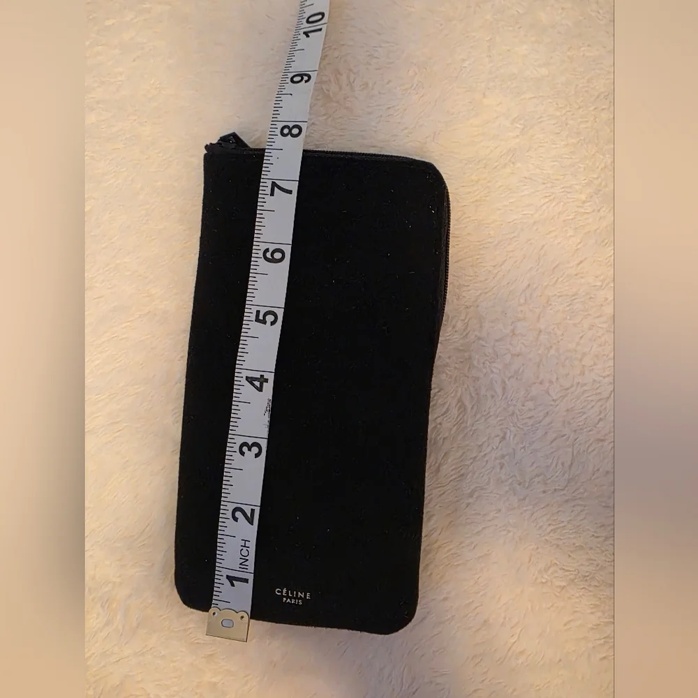 Celine Authentic Black Velvet Zip Pouch Cosmetic Case Paris